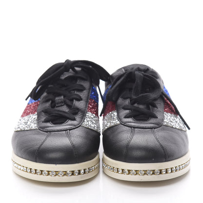 Gucci Calfskin Glitter Crystal Womens Sylvie Web Falacer Sneakers 39.5 Black 2 of 7