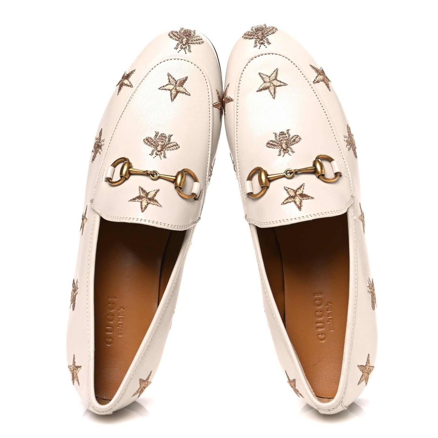 Goatskin Bee Star Embroidered Womens Jordaan Loafers 36 Mystic White