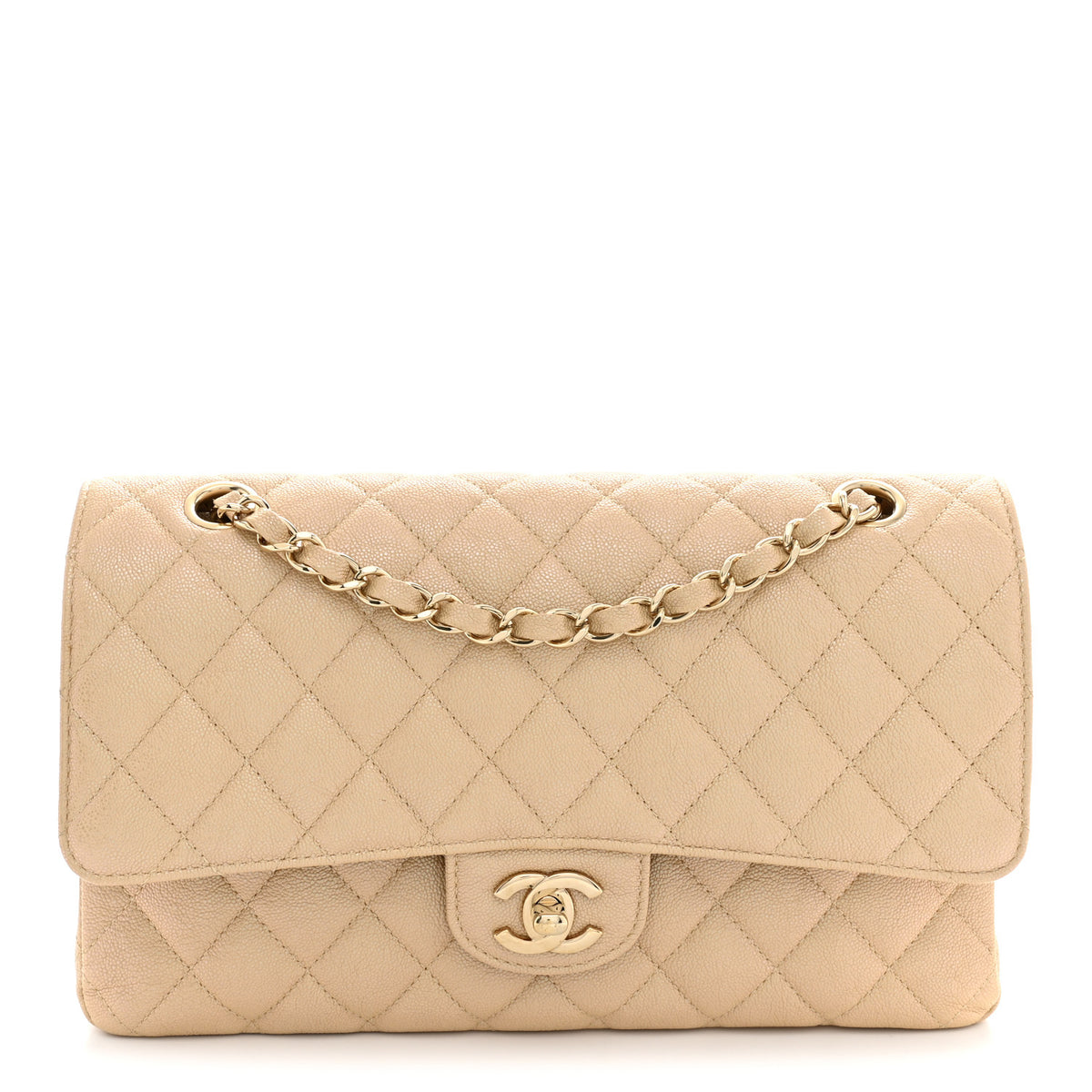 Chanel Iridescent Caviar Quilted Medium Double Flap Beige 1 of 11