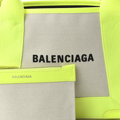 Balenciaga Cotton Canvas Satin Calfskin Navy Cabas XS Natural Fluo Yellow 8 of 8