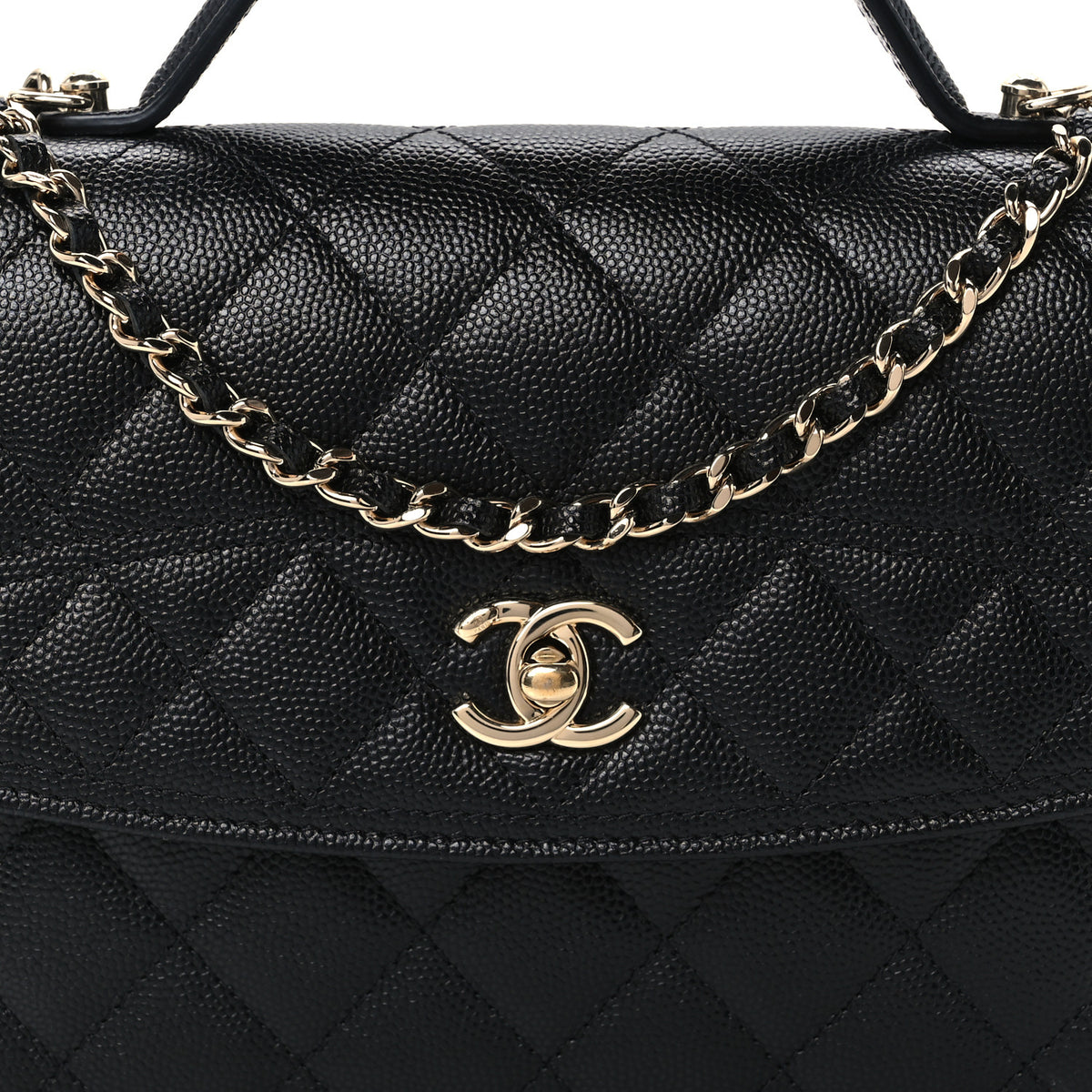 Caviar Quilted Trendy Handle Clutch With Chain Black