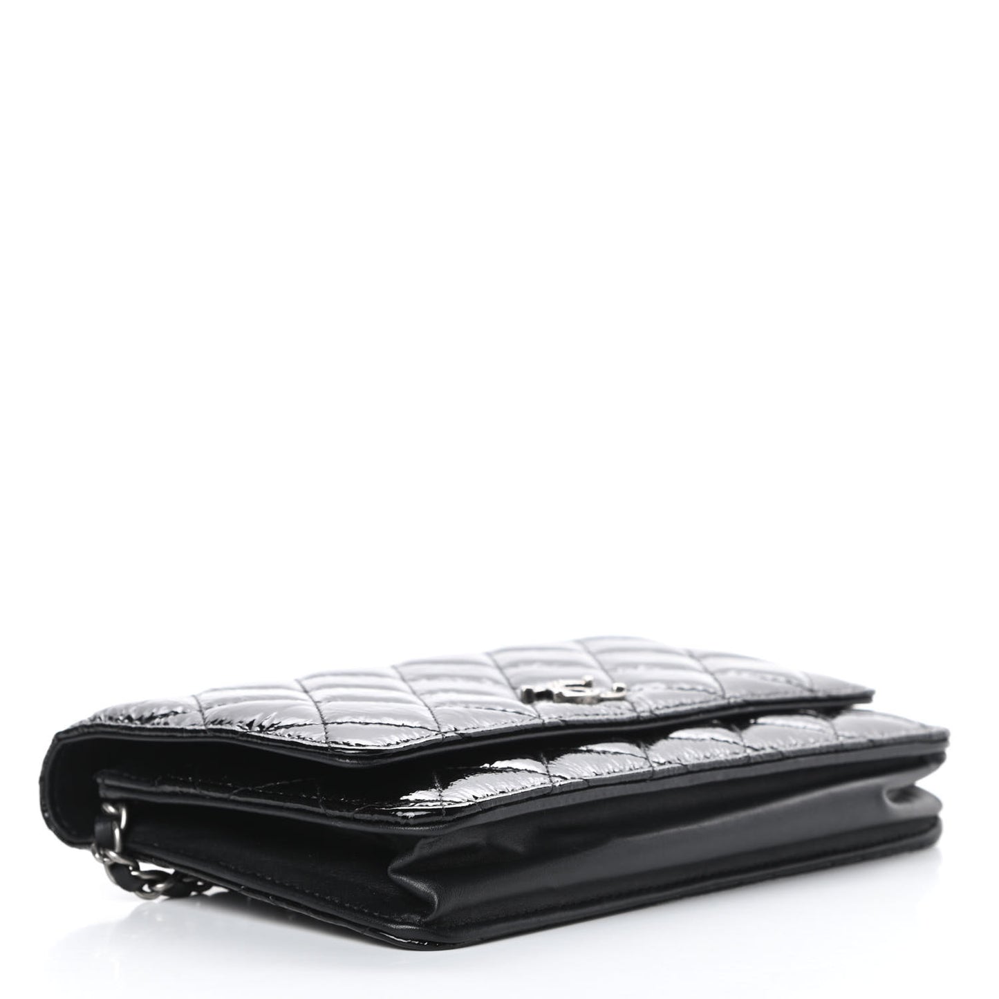 Patent Quilted Brilliant Wallet On Chain WOC Black