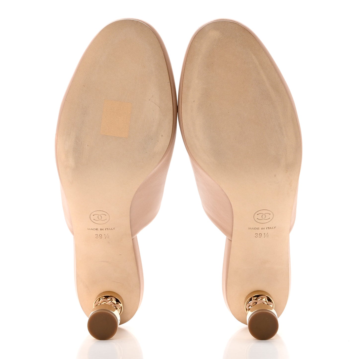 Calfskin CC Chain Mules Sandals 39.5 Beige