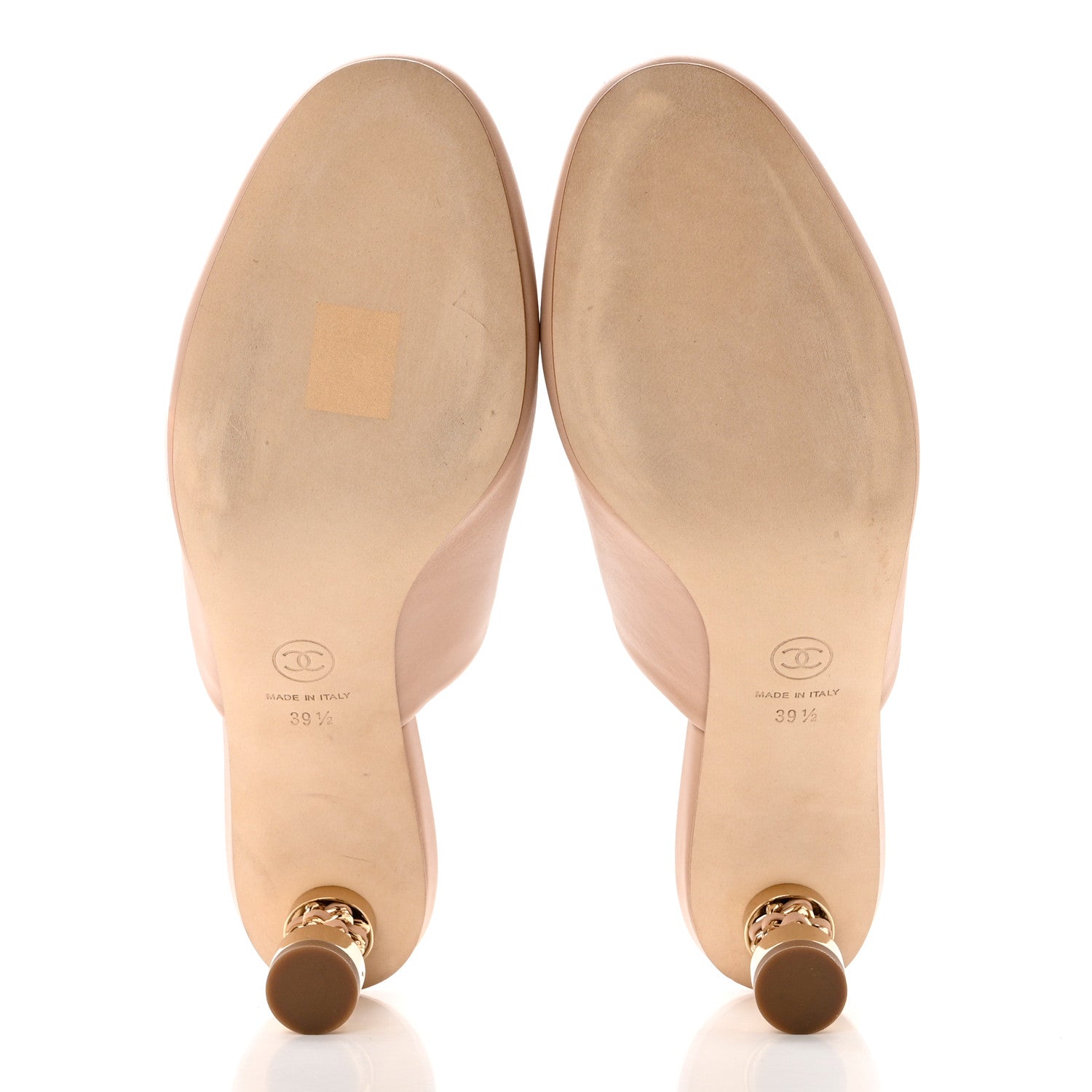 Chanel Calfskin CC Chain Mules Sandals 39.5 Beige 5 of 9