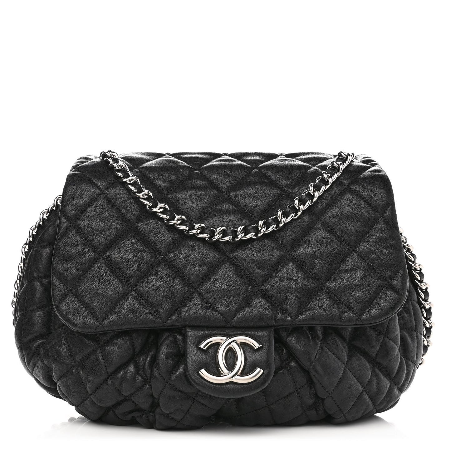 Washed Lambskin Quilted Large Chain Around Messenger Black
