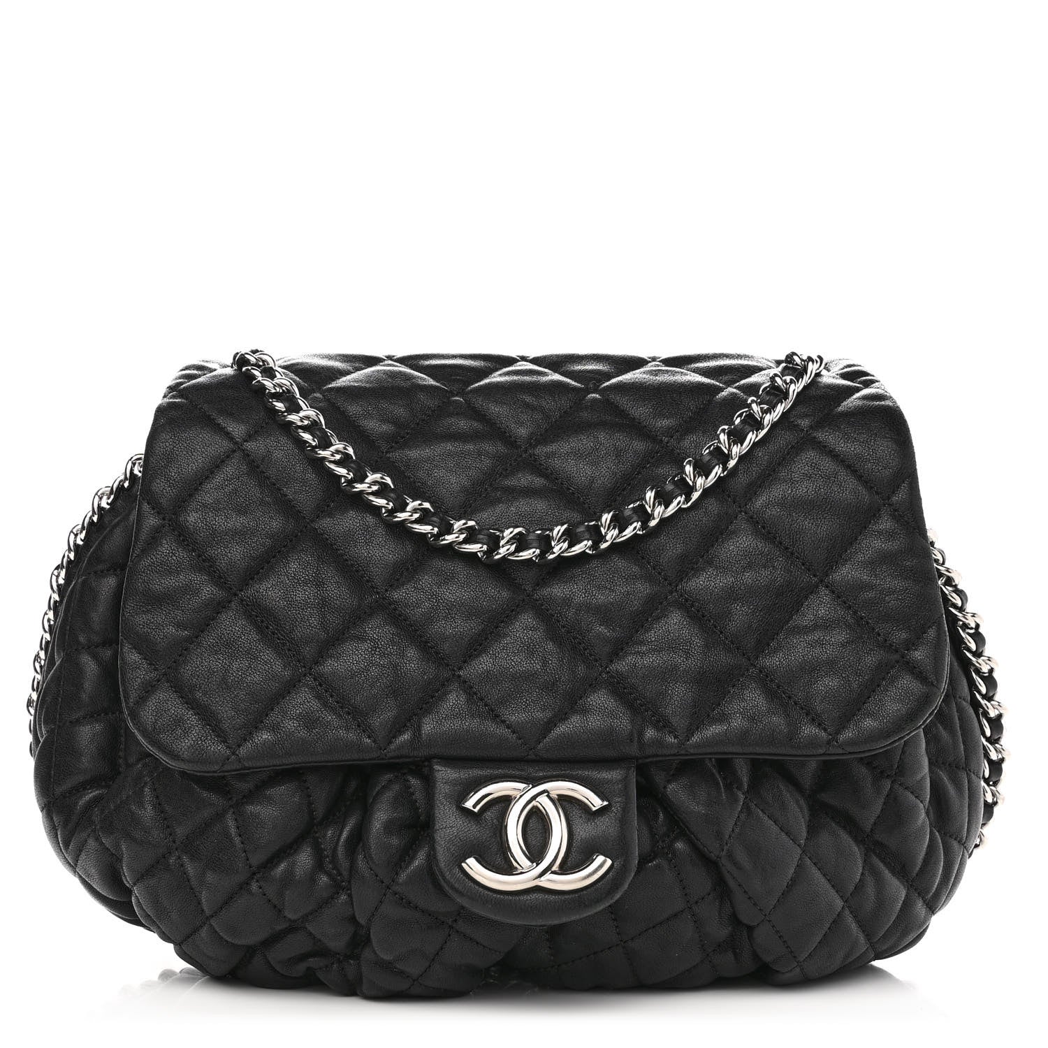 Chanel Washed Lambskin Quilted Large Chain Around Messenger Black 1 of 11