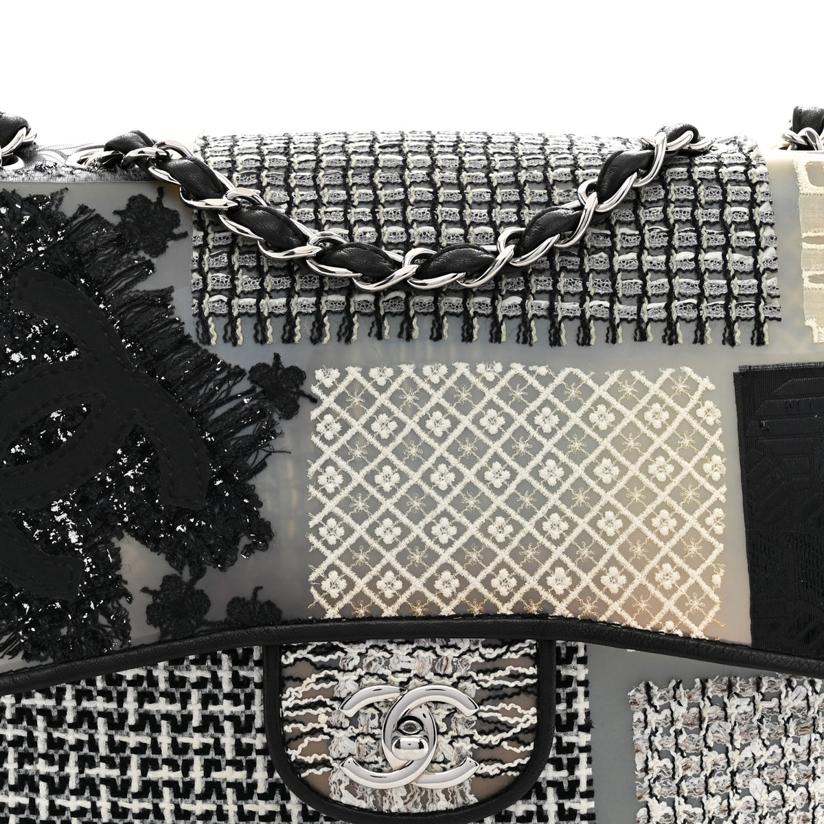 PVC Tweed Patchwork Jumbo Single Flap Black