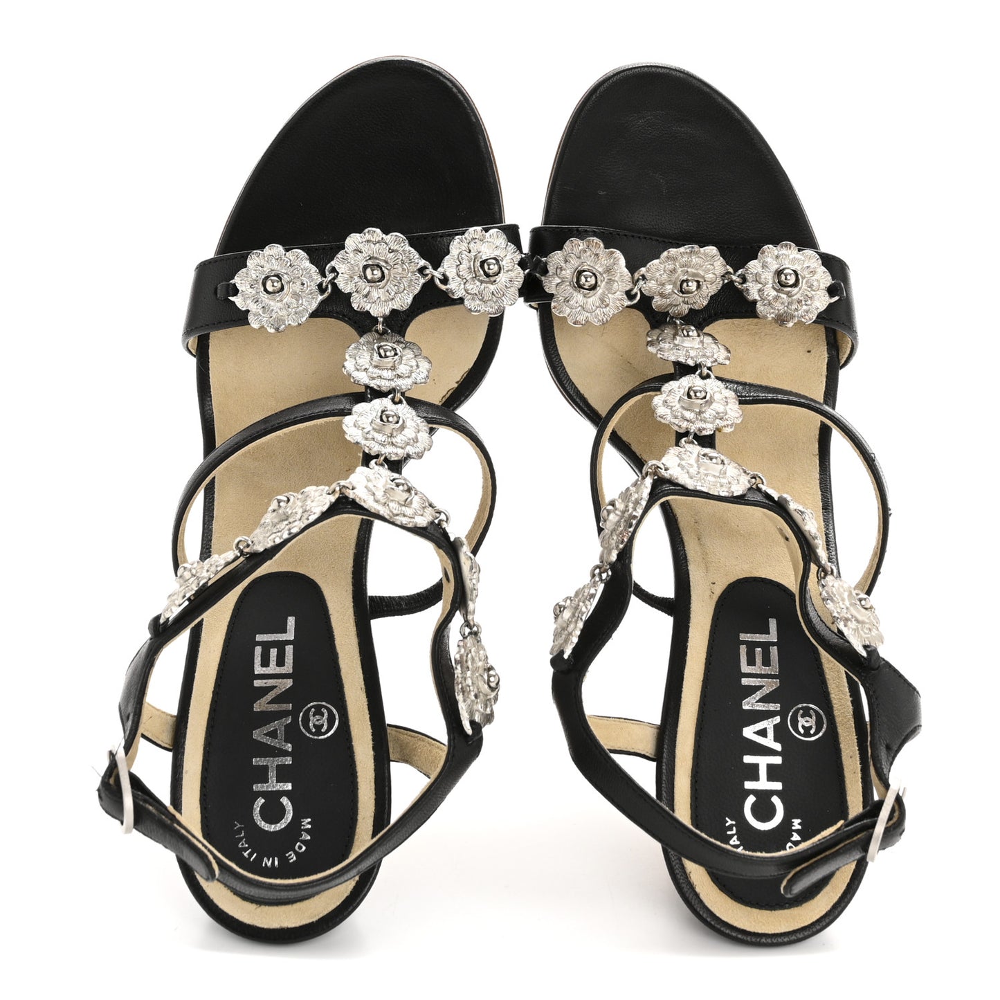 Lambskin Cork Camellia Wedge Sandals 37.5 Black