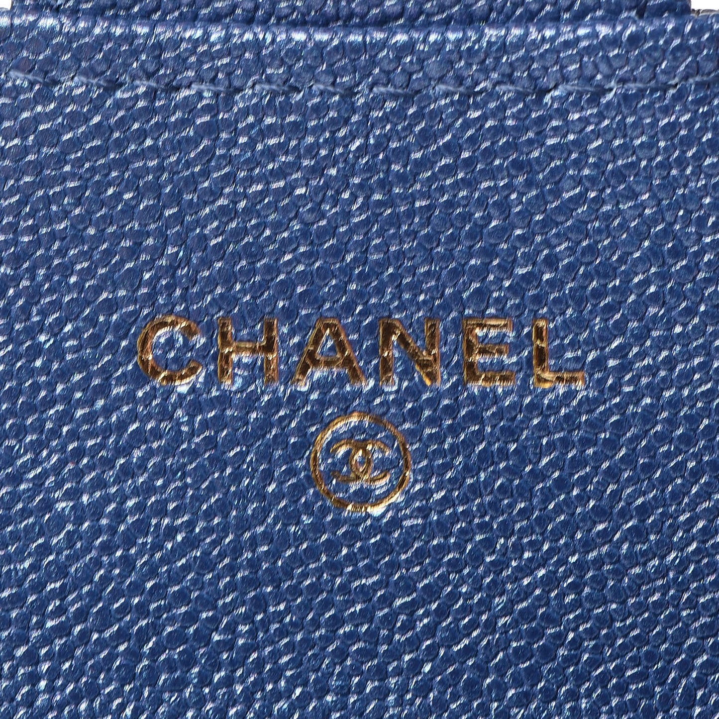 Iridescent Caviar Quilted Flap Card Holder Dark Blue