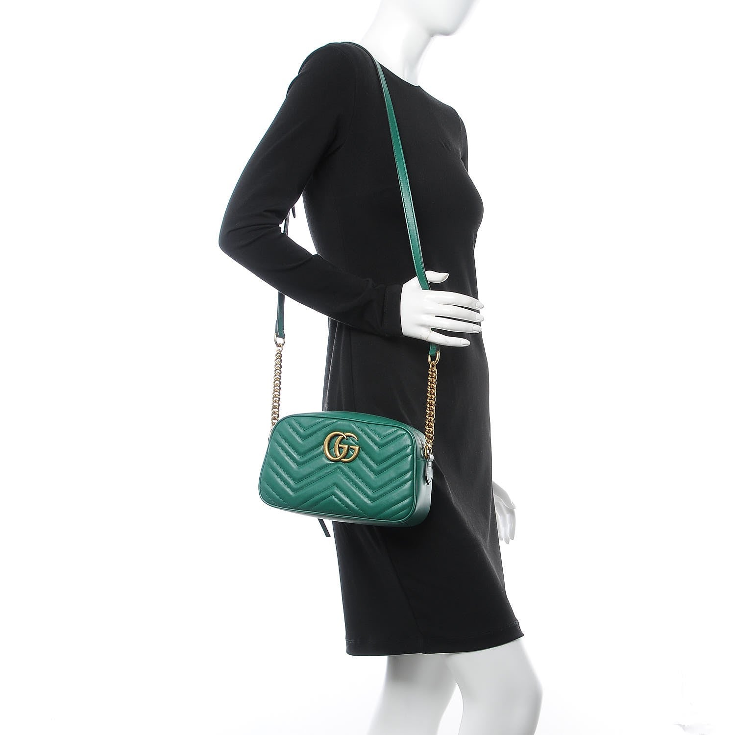 Gucci Calfskin Matelasse Small GG Marmont Chain Shoulder Bag Emerald Green 2 of 8