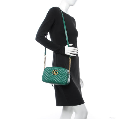Gucci Calfskin Matelasse Small GG Marmont Chain Shoulder Bag Emerald Green 2 of 8