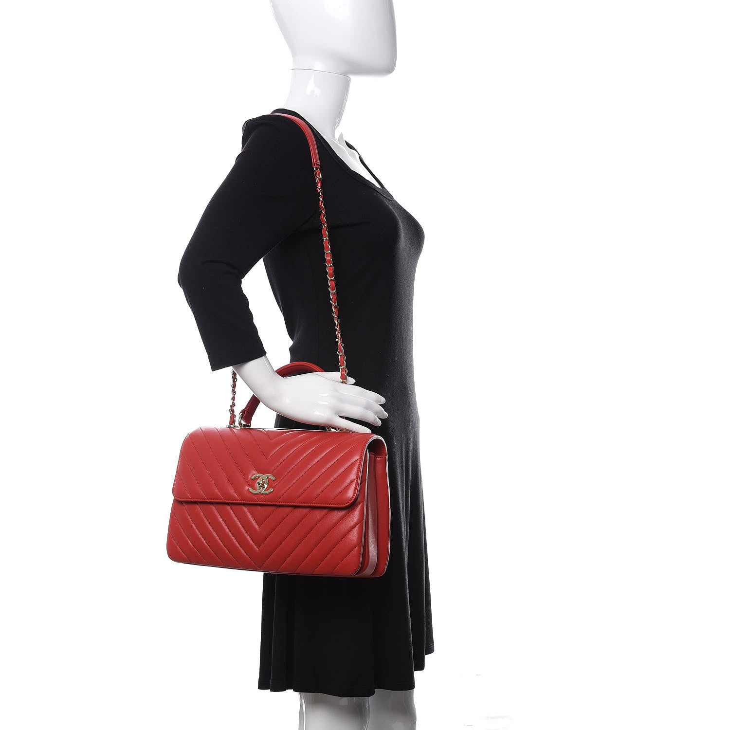 Chanel Lambskin Chevron Quilted Medium Trendy CC Dual Handle Flap Bag Red 2 of 10