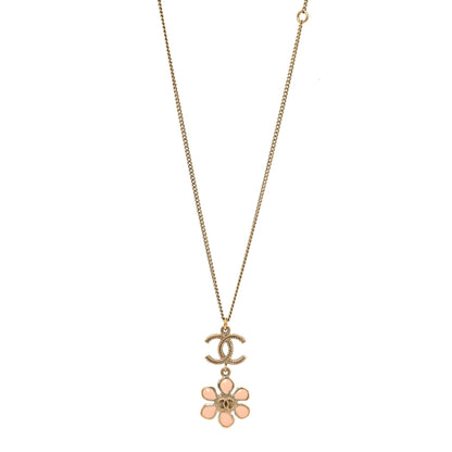 Chanel Enamel Pearl CC Flower Pendant Necklace Pink Gold 1 of 4