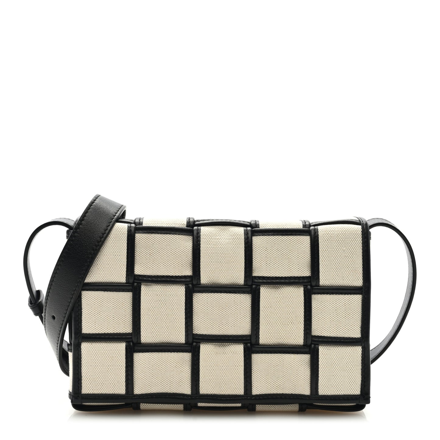 Canvas Intrecciato Padded Cassette Crossbody Bag Natural Black
