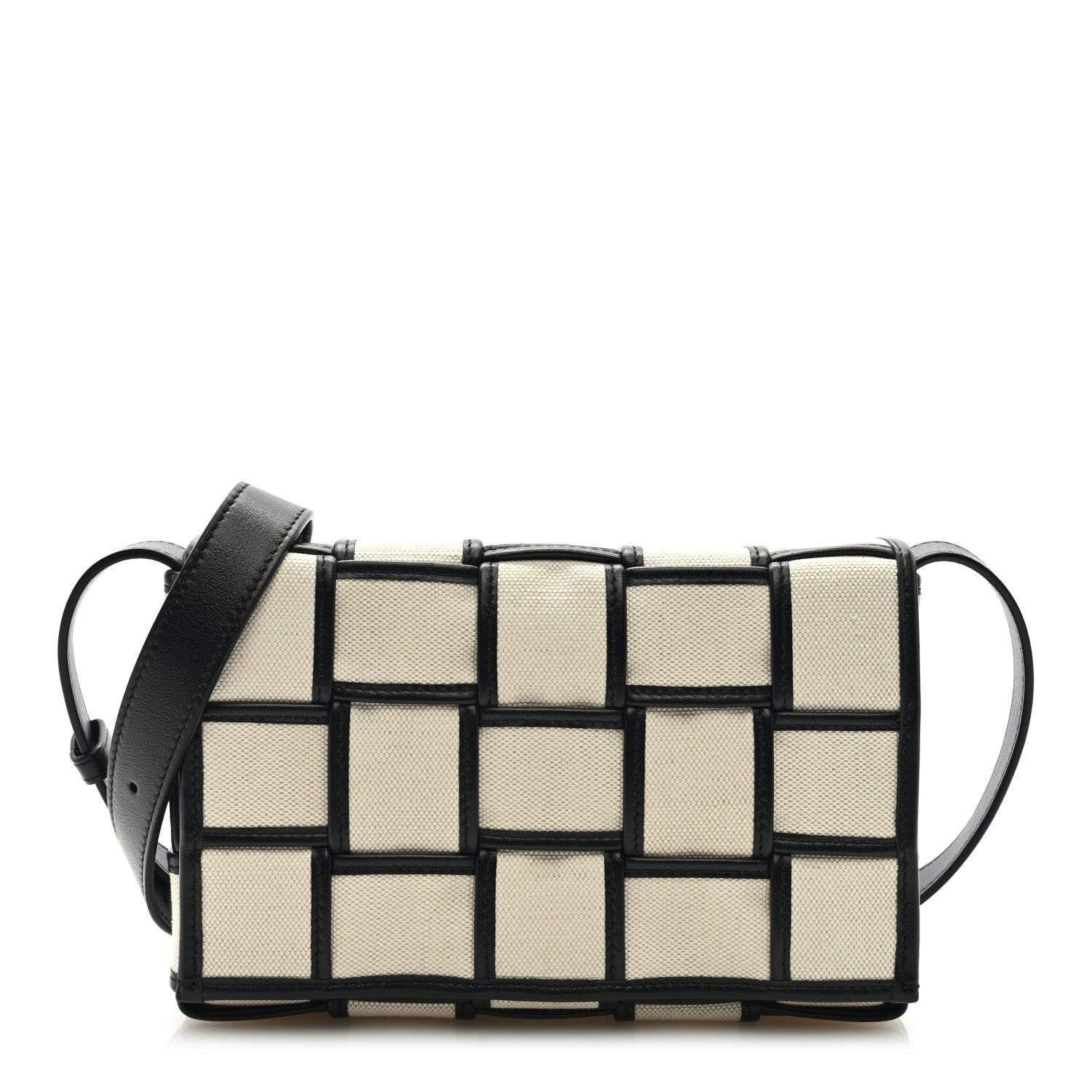 Bottega Veneta Canvas Intrecciato Padded Cassette Crossbody Bag Natural Black 1 of 8