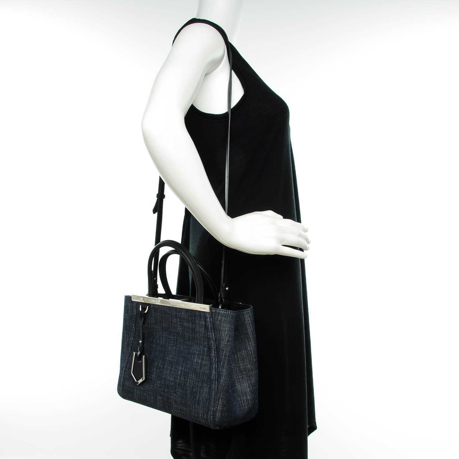 Fendi Denim Petite 2Jours Tote Blue Black 2 of 9