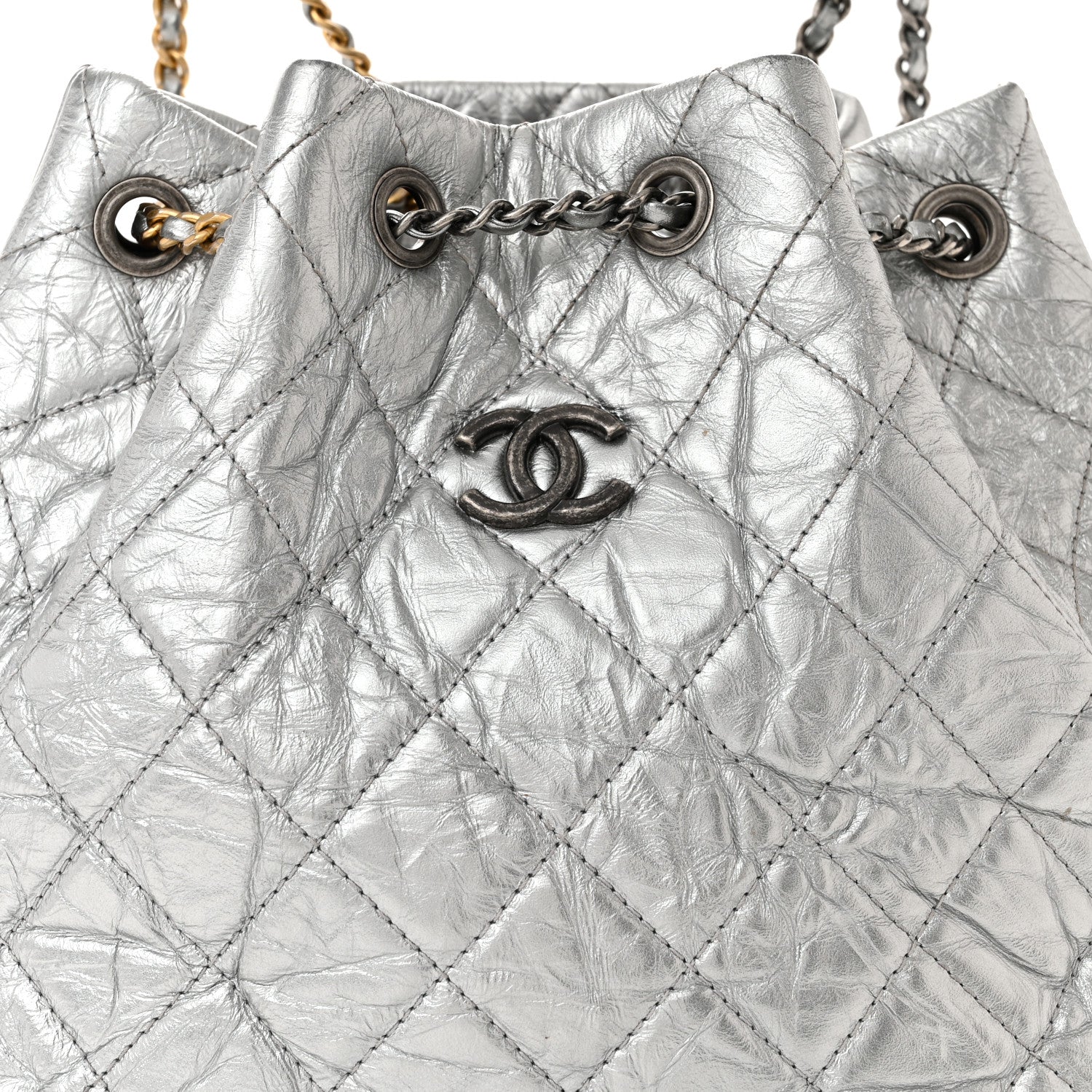 Chanel Metallic Crumpled Calfskin Quilted Small Gabrielle Backpack Silver 8 of 11