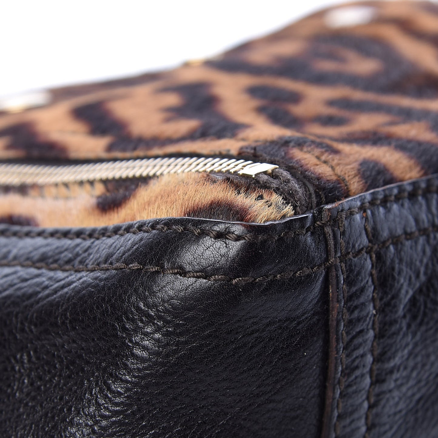 Calfskin Leopard Print Pony Hair Medium Downtown Tote Dark Brown