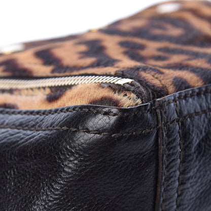 Saint Laurent Calfskin Leopard Print Pony Hair Medium Downtown Tote Dark Brown 9 of 18