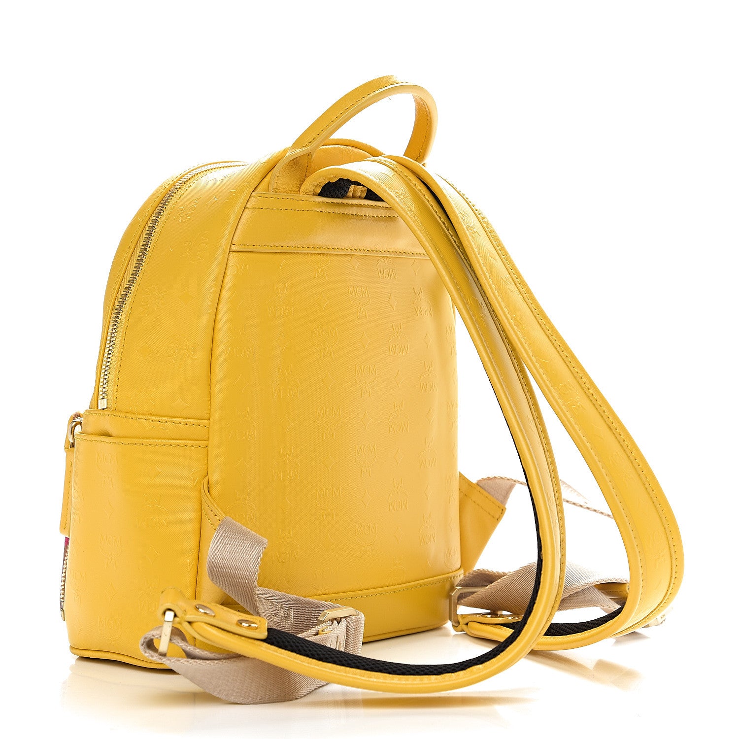 MCM Coated Canvas Diamond Print Small Backpack Yellow 2 of 8