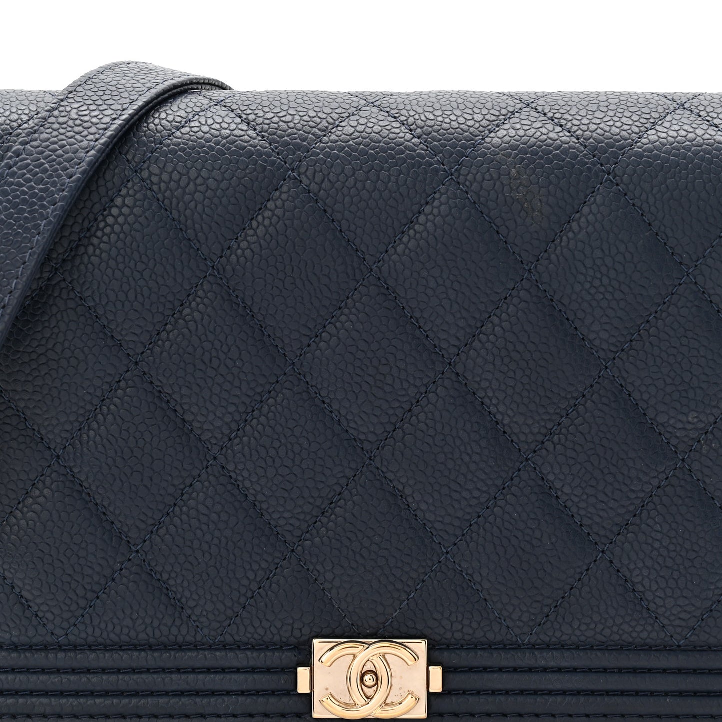Caviar Quilted Boy Wallet On Chain WOC Navy