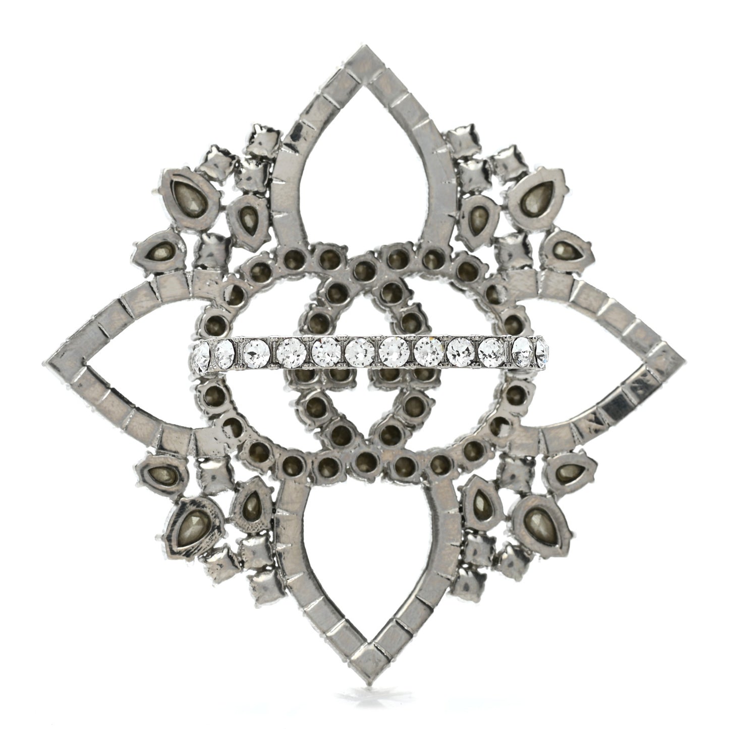 Metal Crystal Interlocking G Flower Ring S Silver