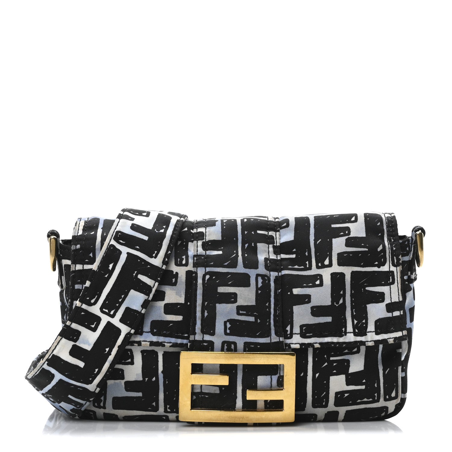 Fendi X JOSHUA VIDES Nylon FF Cloudy Mini Belt Baguette Bag White Celeste Black 1 of 10