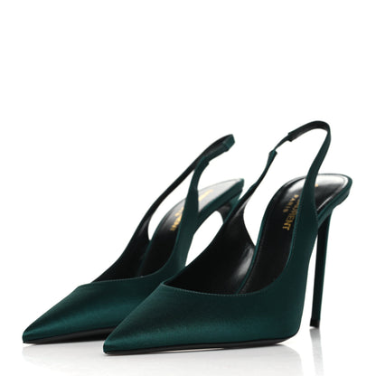 Saint Laurent Crepe Satin Zoe 105 Slingback Pump 37 Dorian Green 3 of 11