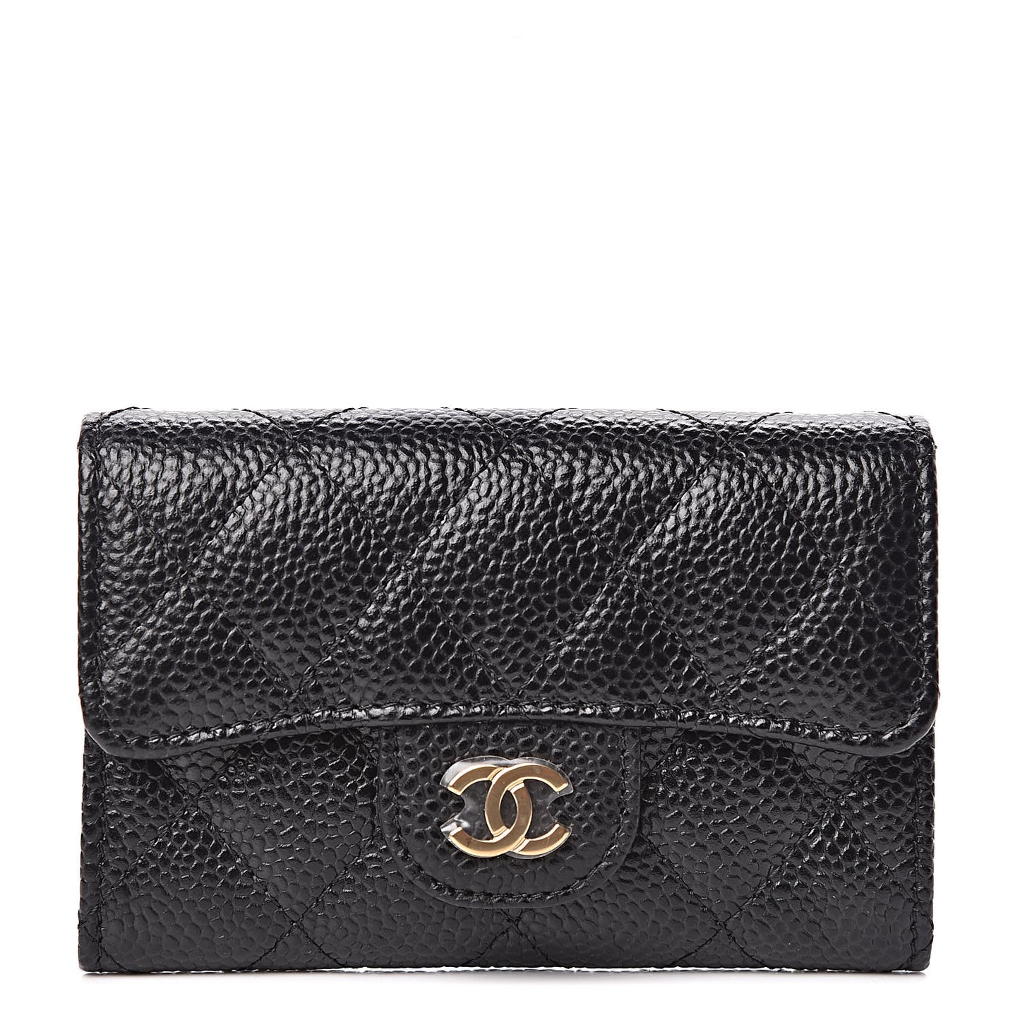 Caviar Quilted Flap Card Holder Wallet Black