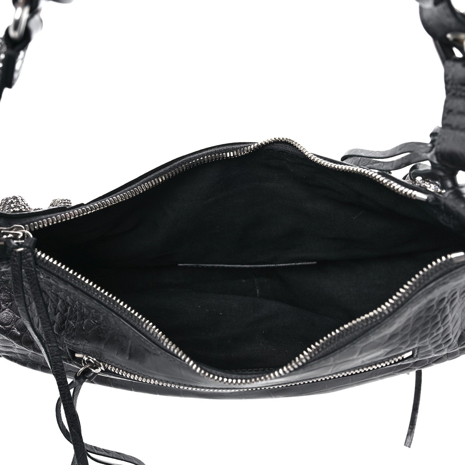 Balenciaga Metallic Calfskin Crocodile Embossed Crystal Small Le Cagole Shoulder Bag Gunmetal 5 of 8