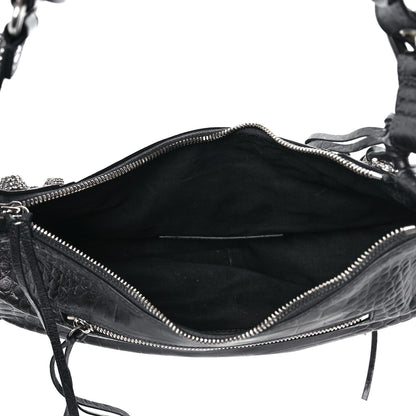 Balenciaga Metallic Calfskin Crocodile Embossed Crystal Small Le Cagole Shoulder Bag Gunmetal 5 of 8
