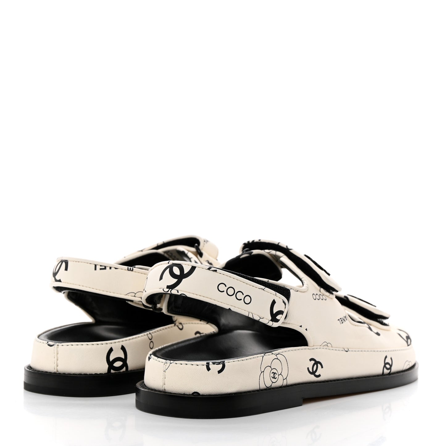 Lambskin Printed CC Velcro Dad Sandals 40 White Black