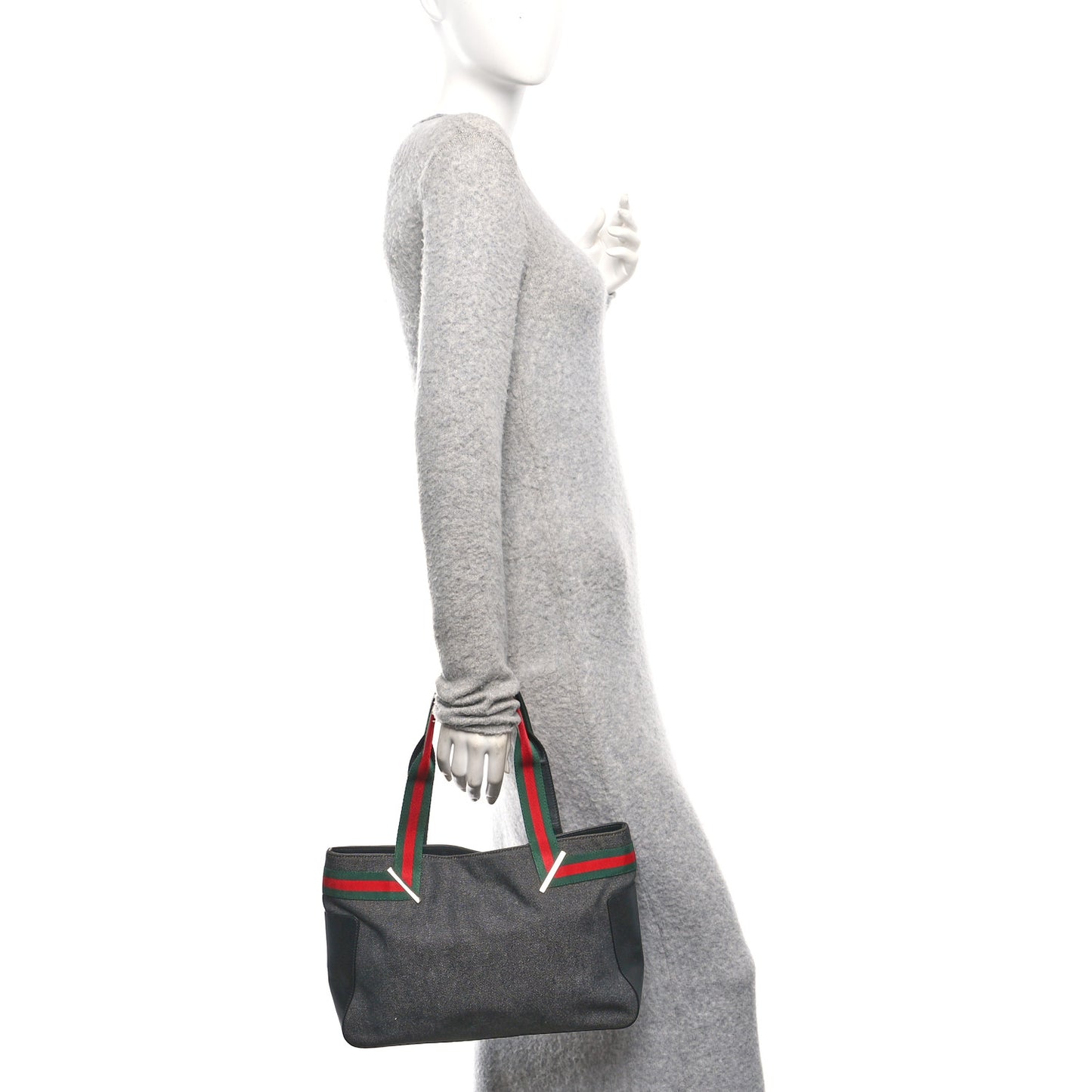 Denim Calfskin Web Tote Black