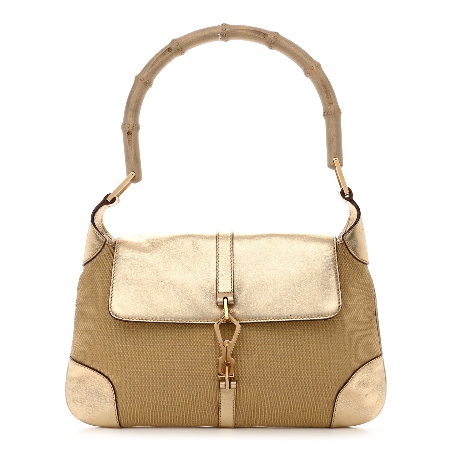 Metallic Calfskin Bamboo Handle Jackie O Hobo Gold