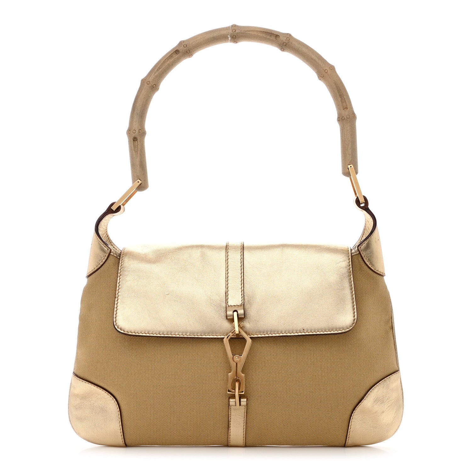 Gucci Metallic Calfskin Bamboo Handle Jackie O Hobo Gold 1 of 10