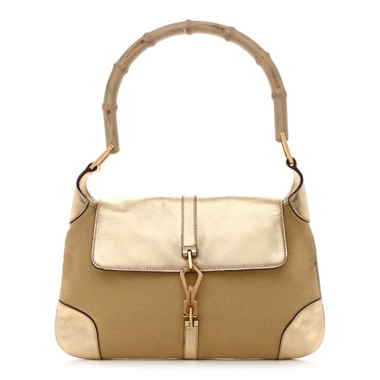 Gucci Metallic Calfskin Bamboo Handle Jackie O Hobo Gold 1 of 10