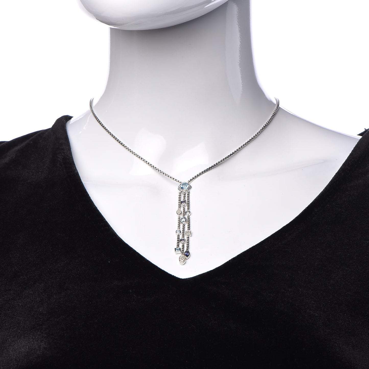 Sterling Silver Diamond Iolite Blue Topaz Confetti Ice Necklace