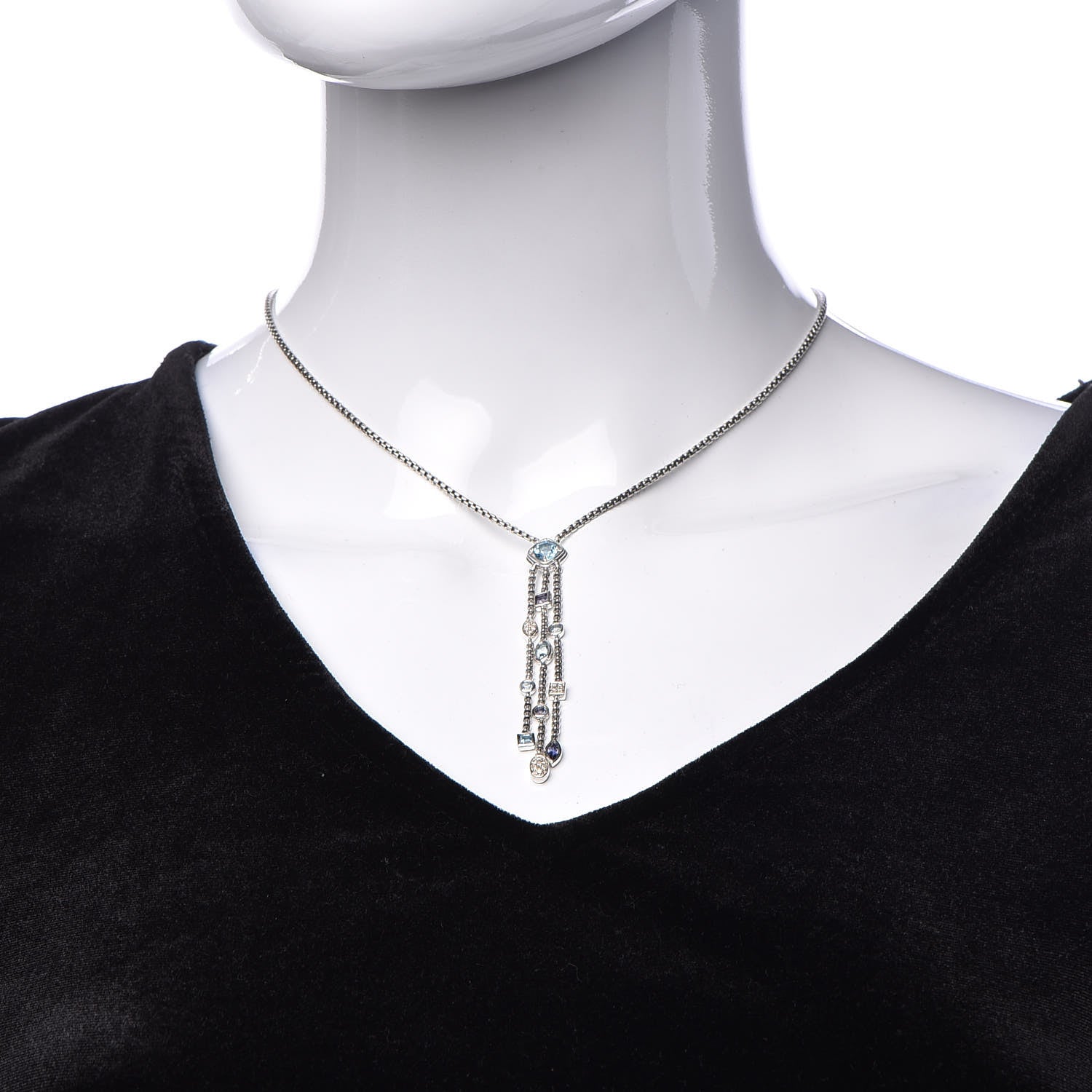 David Yurman Sterling Silver Diamond Iolite Blue Topaz Confetti Ice Necklace 2 of 6