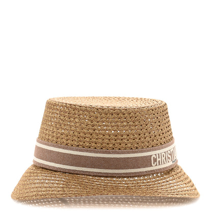 Christian Dior Straw Embroidered D-Bobby Large Brim Hat 58 Rose 5 of 8