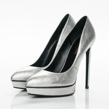 Saint Laurent Metallic Calfskin Janis 105 Pumps 40 Silver 3 of 6