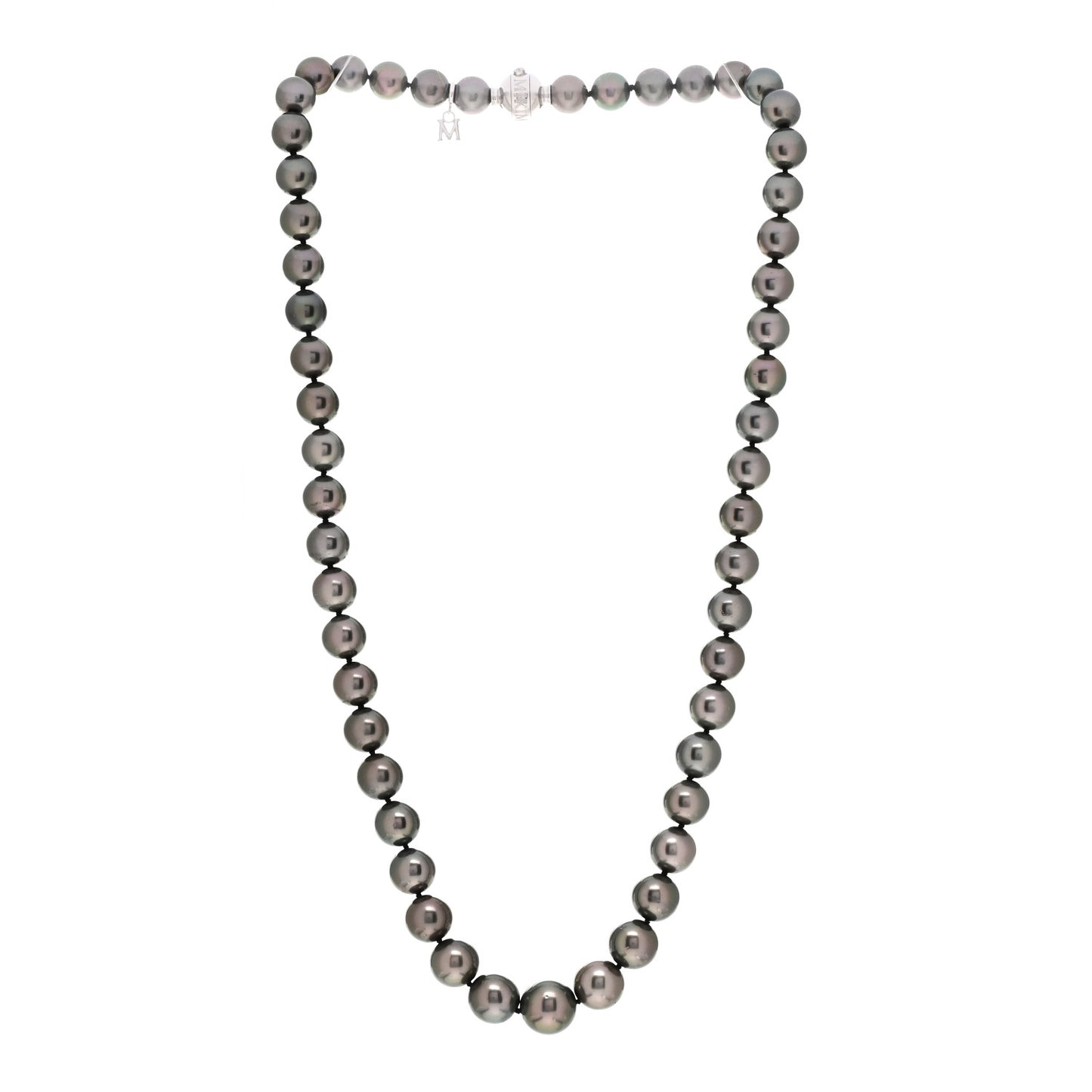 18K White Gold Black South Sea Pearl 8.5-11mm Graduated Strand Necklace 20"