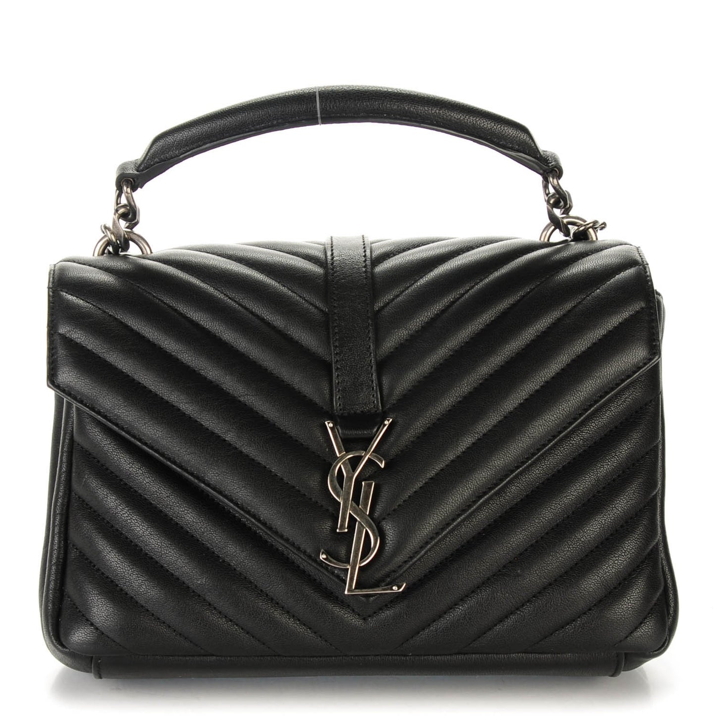 Sheepskin Matelasse Chevron Monogram Medium College Bag Black