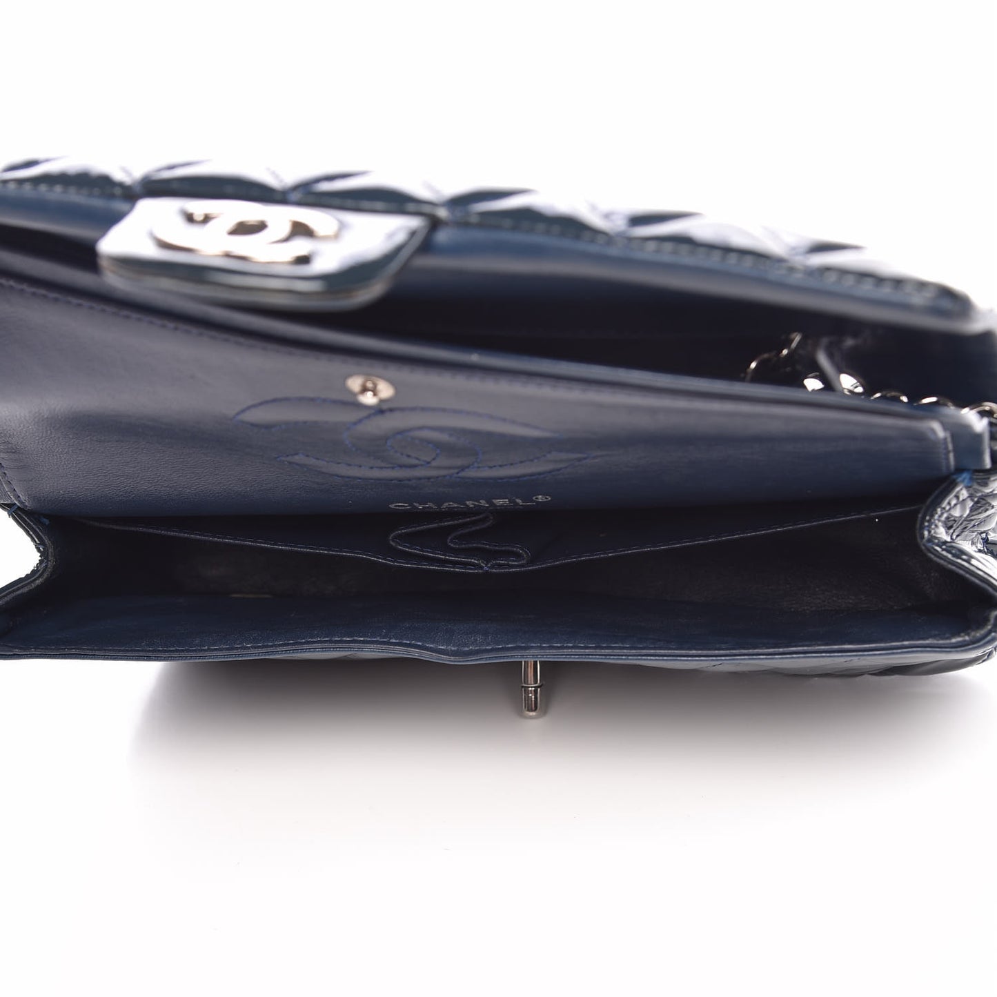 Patent Quilted Medium Double Flap Navy
