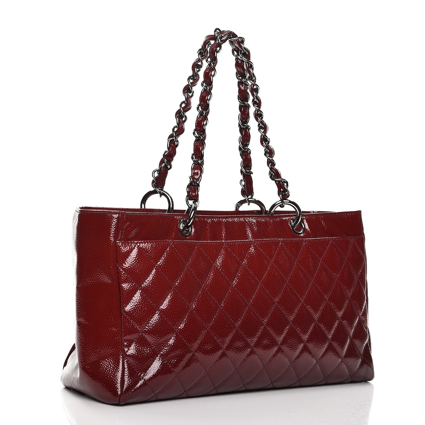 Patent Caviar Diamond Quilted Shine Small Reissue Tote Red
