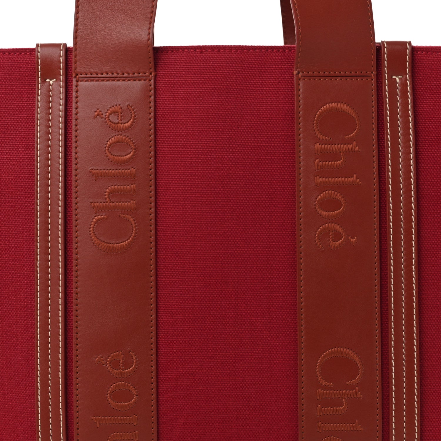 Chloe Canvas Calfskin Medium Woody Ribbon Tote Dark Red 8 of 11