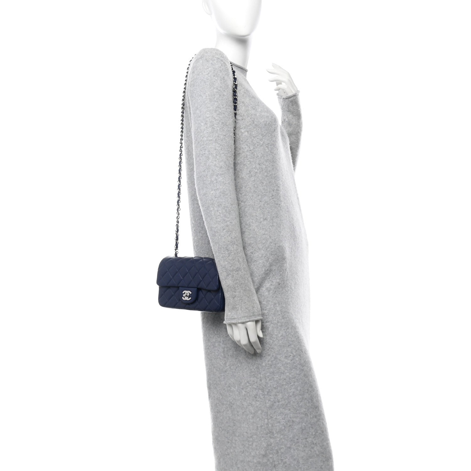 Chanel Lambskin Quilted Mini Rectangular Flap Dark Blue 2 of 10