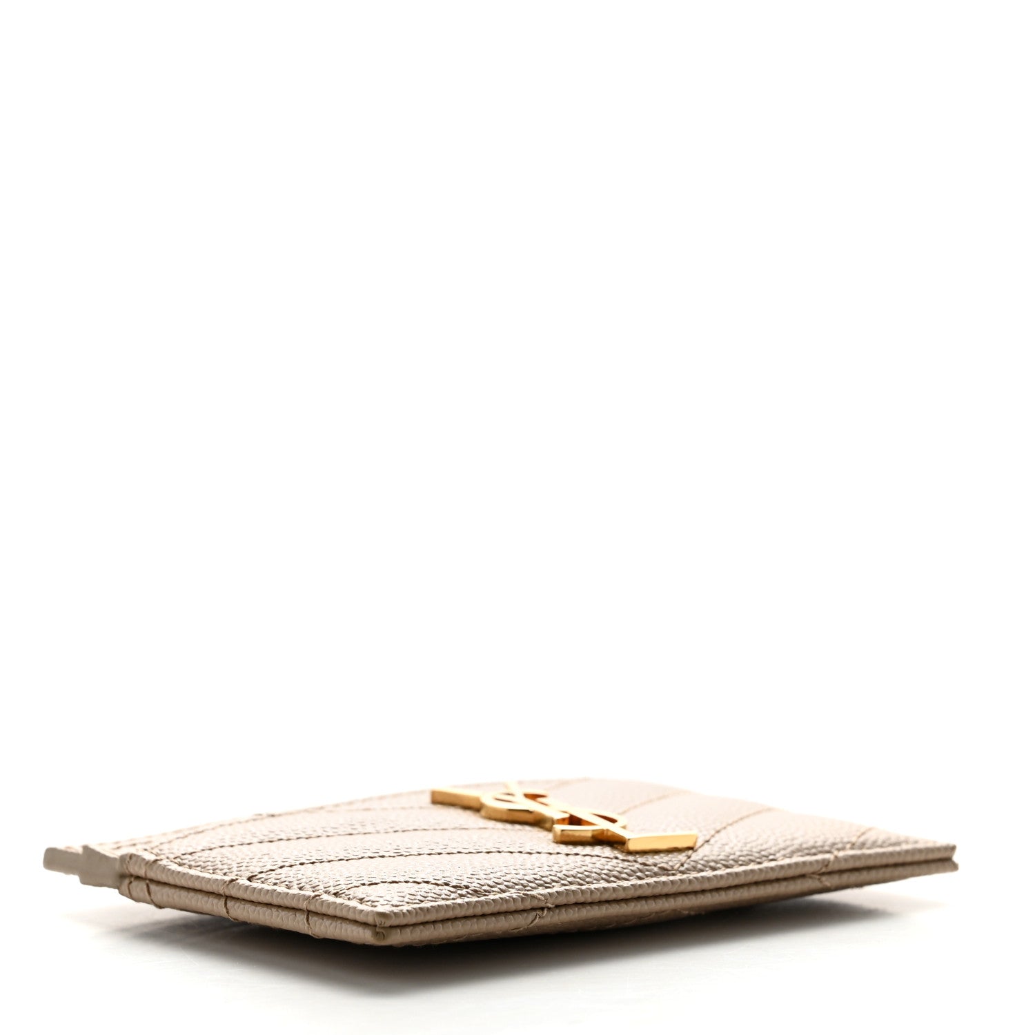 Saint Laurent Grain De Poudre Matelasse Chevron Monogram Credit Card Case Dark Beige 4 of 7