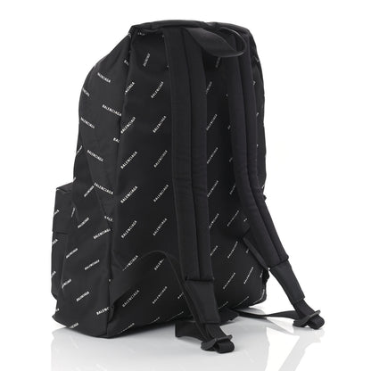 Balenciaga Twill Nylon Allover Logo Print Explorer Backpack Black White 3 of 8