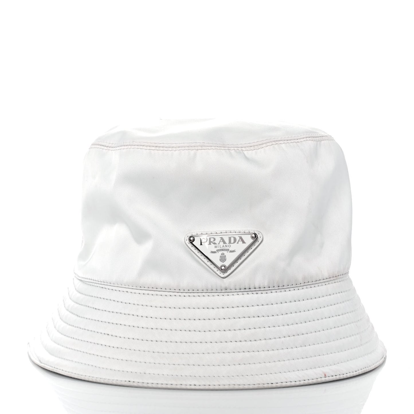 Re-Nylon Metal Triangle Logo Womens Bucket Hat M White