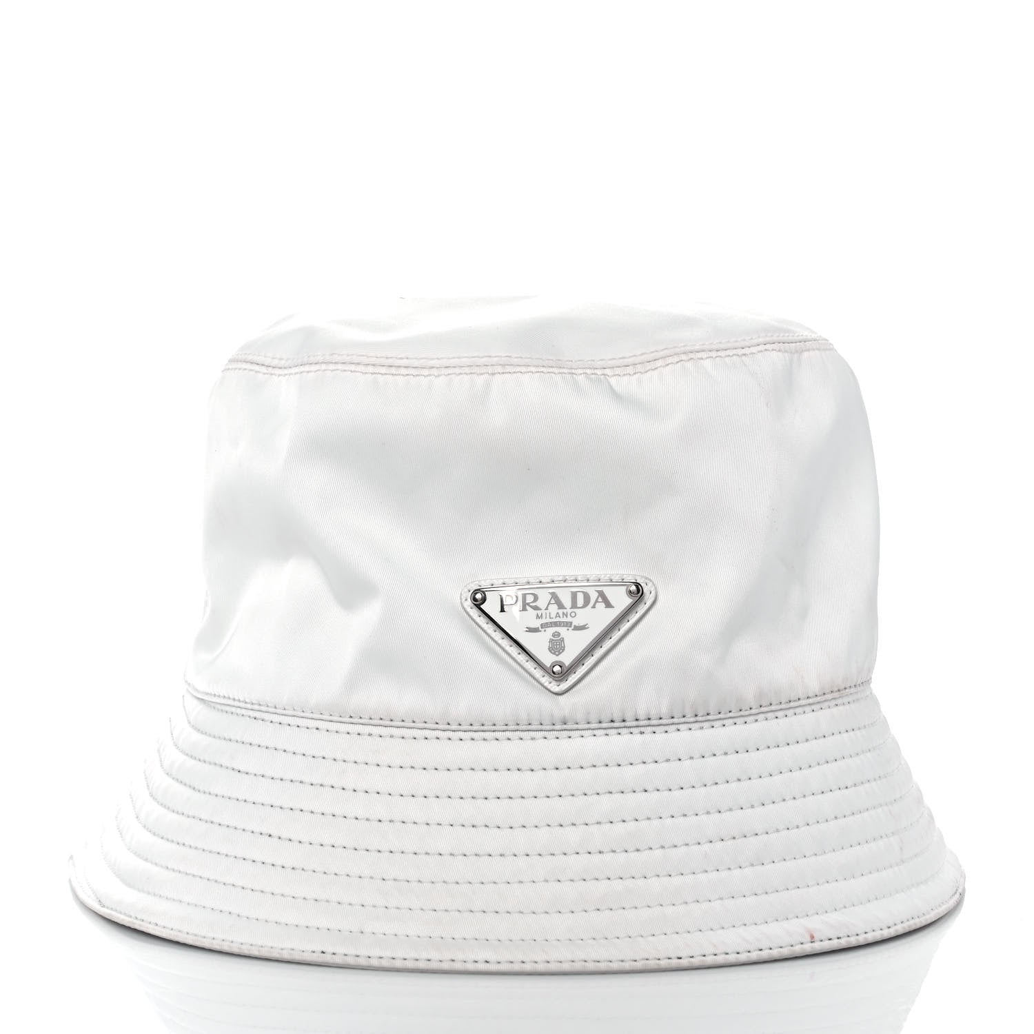 Prada Re-Nylon Metal Triangle Logo Womens Bucket Hat M White 2 of 6